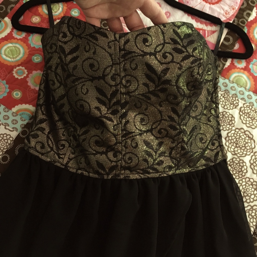Gold & black strapless Dynamite cocktail mini dress, size small